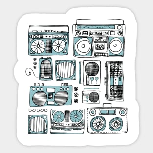 Boomboxes (Black and Mint Green Ink) Sticker